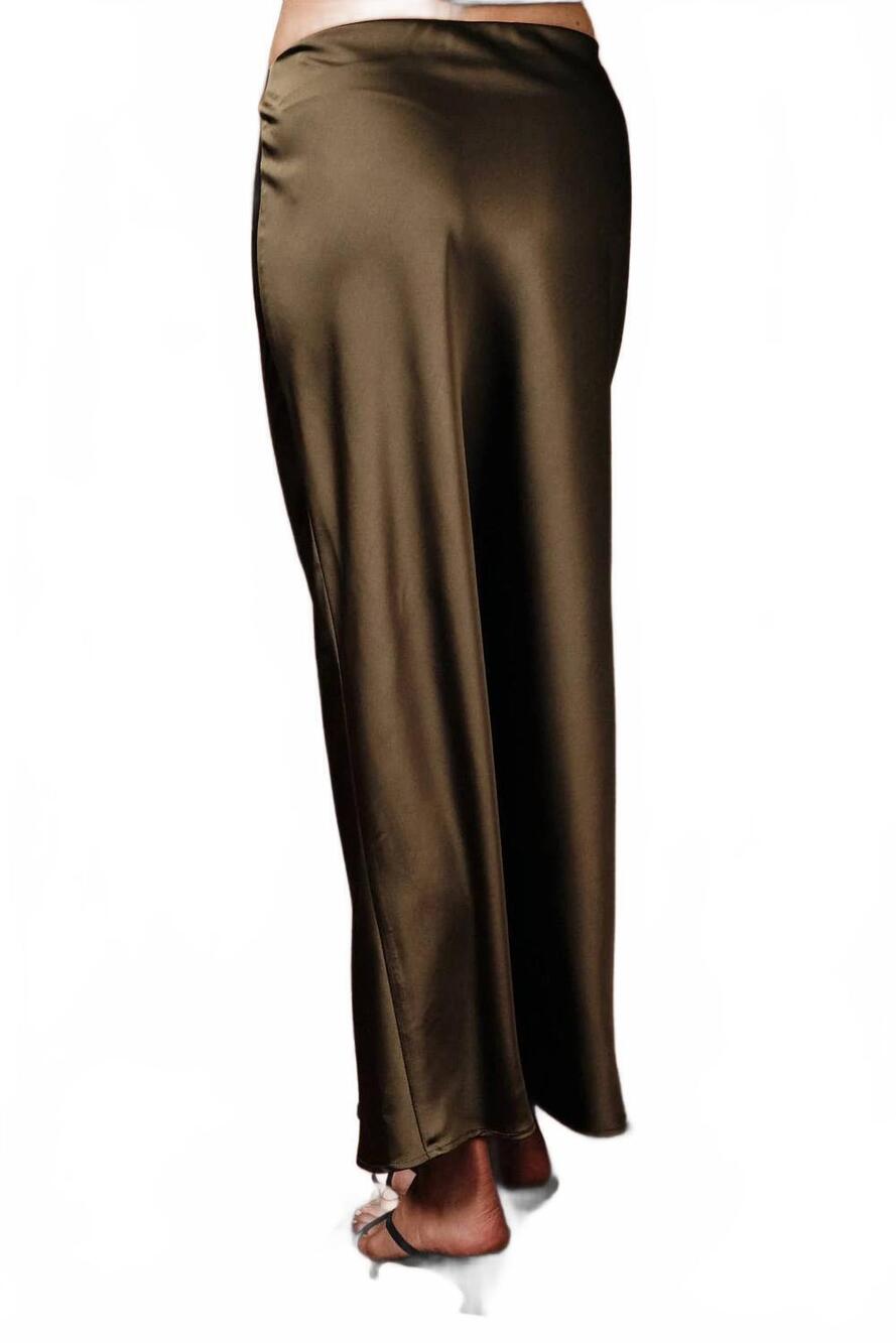 NEW SUNDAY EDITION bias satin midi skirt in olive - Picture 4 of 5